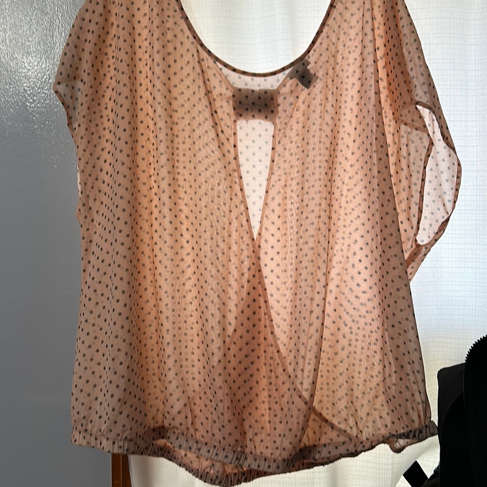 Coral black polka dot blouse